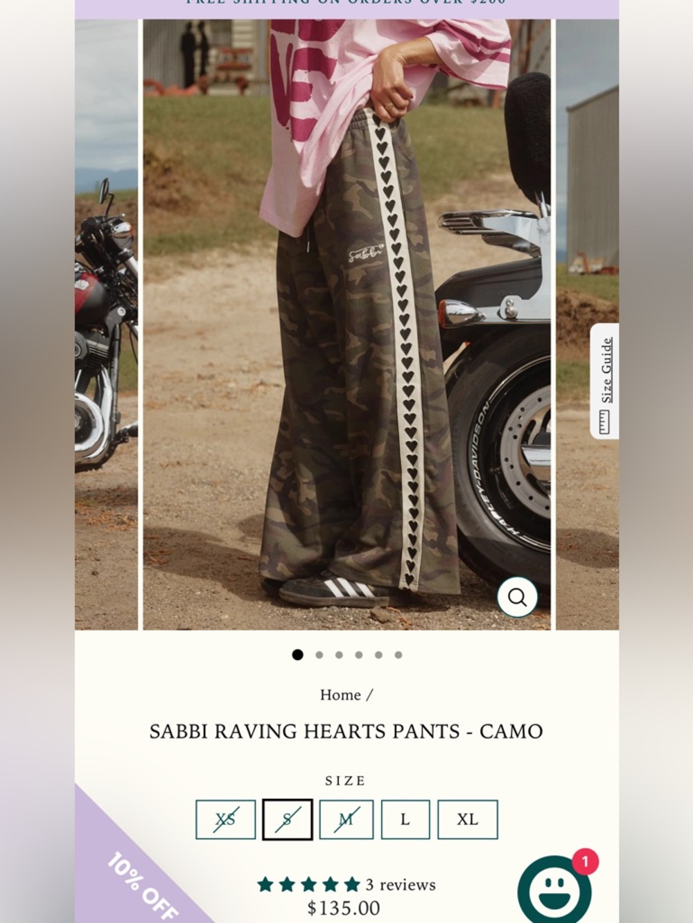 Sabbi Camo Wide-Leg Track Pants with Heart Side Stripe - Green Camo